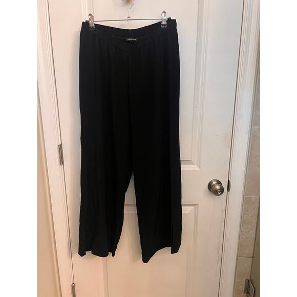 Eileen Fisher Wide Leg Split Hem Crepe Pants S Black Quiet Luxury Grunge Boho - Picture 2 of 6